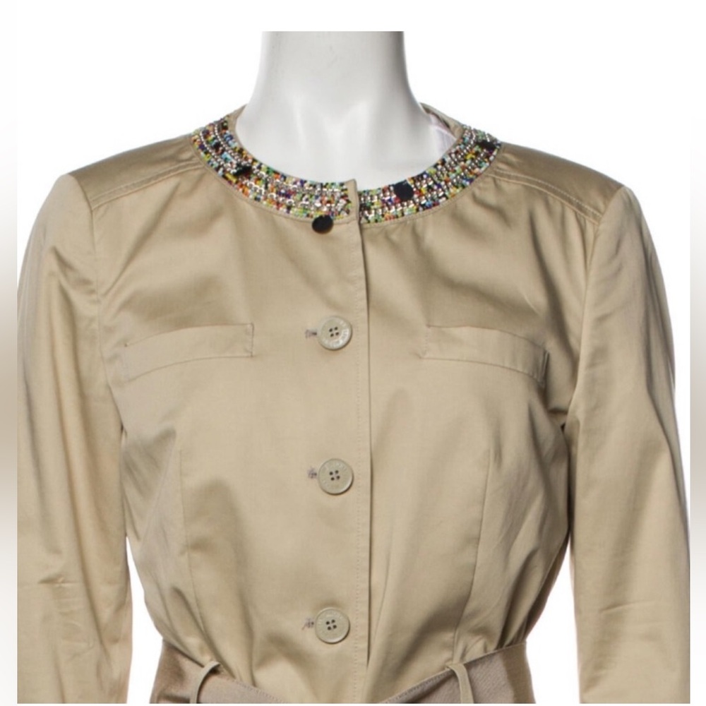 Moschino Khaki Cotton Jacket with Colorful Beaded Collar and Cuffs